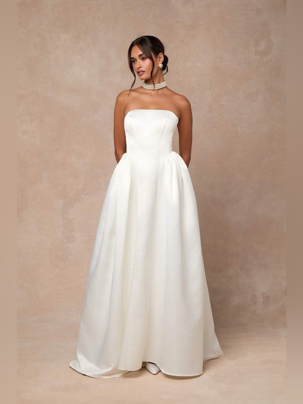 Lulus Strapless Satin Ball Gown Wedding Dress with Overskirt Size XS NWT $298